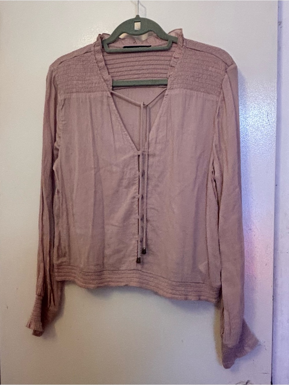 Abercrombie & Fitch Mauve Tie-Front Long Sleeve Blouse